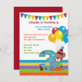 テディベアのピエロさん誕生日パーティー 招待状 (正面/裏面)