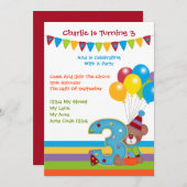 テディベアのピエロさん誕生日パーティー 招待状 (正面/裏面)