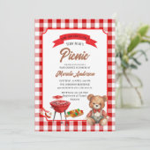 テディベアのピクニックパーティー 水彩 赤ちゃん誕生会招待状 招待状 (スタンド正面)