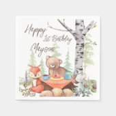 テディベアのピクニック森林の森林の動物のカスタム スタンダードカクテルナプキン (正面)