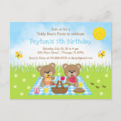 テディベアのピクニック ブルーギンガム誕生日 ポストカード (正面)