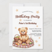 テディベアのピクニック 1歳の誕生日パーティー 招待状 (正面)