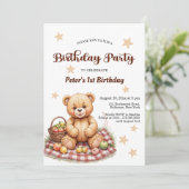 テディベアのピクニック 1歳の誕生日パーティー 招待状 (スタンド正面)