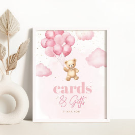 テディベアのピンクバルーンのカードとギフト ポスター