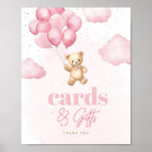 テディベアのピンクバルーンのカードとギフト ポスター (正面)