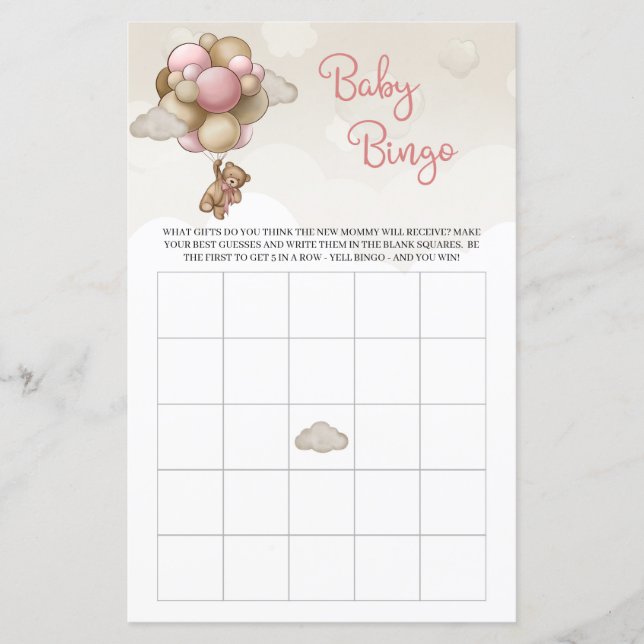 テディベアのピンク色のバルーン女の子のベビービンゴ (正面)