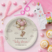 テディベアのピンク色の茶色のアイボリーバルーン赤ちゃんシャワー ペーパープレート (パーティー)
