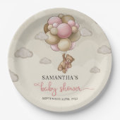 テディベアのピンク色の茶色のアイボリーバルーン赤ちゃんシャワー ペーパープレート (正面)