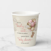 テディベアのピンク色の茶色のアイボリーバルーン赤ちゃんシャワー 紙コップ (裏面)