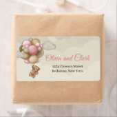 テディベアのピンク色の茶色のアイボリーベージュバルーン ラベル (インサイチュ)