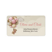 テディベアのピンク色の茶色のアイボリー熱気球 ラベル (正面)