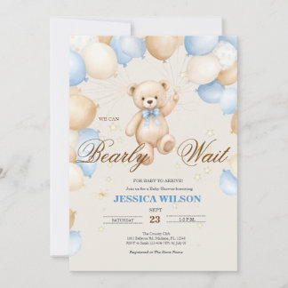 テディベアのベビーシャワー招待状 "Bearly Wait" 招待状