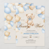 テディベアのベビーシャワー招待状 "Bearly Wait" 招待状 (正面/裏面)