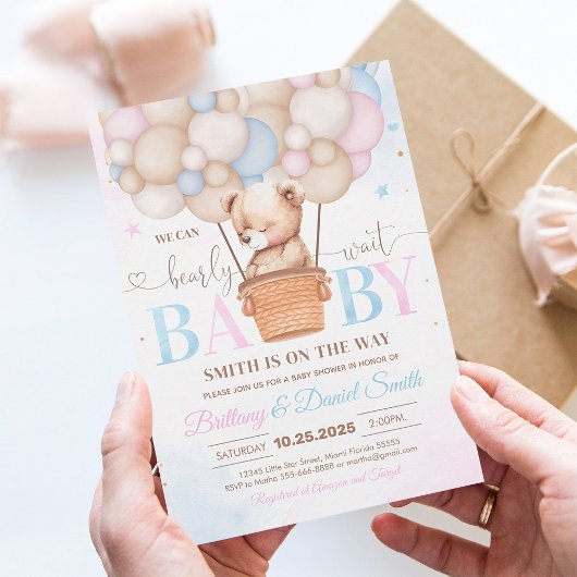 テディベアのベビーシャワー招待状 We Can Bearly Wait 招待状
