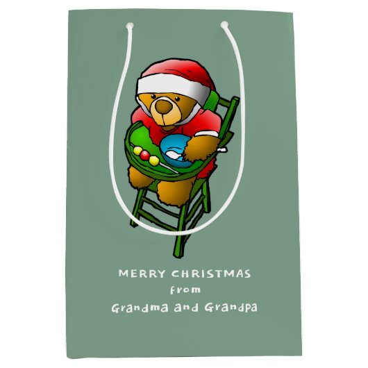 テディベアのメリークリスマス ミディアムペーパーバッグ (正面)