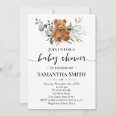 テディベアのユーカリ緑の赤ちゃんシャワー 招待状 (正面)