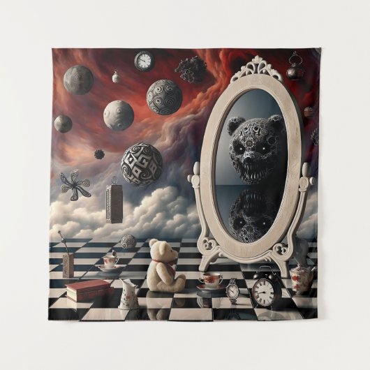 テディベアの不吉な反射 タペストリー (正面)