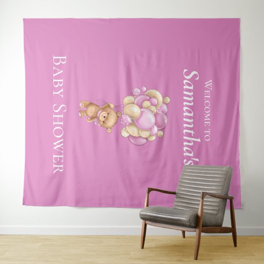 テディベアの冒険 ピンクの風船 赤ちゃん歓迎会 タペストリー (インサイチュ(横))