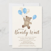 テディベアの到着を心待ちに Boy ベビーシャワー 招待状 (正面)