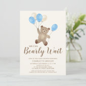テディベアの到着を心待ちに Boy ベビーシャワー 招待状 (スタンド正面)