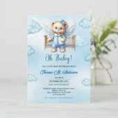 テディベアの天使の翼とベビーのベッド 招待状 (スタンド正面)