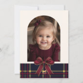 テディベアの女の子 1歳の誕生日 おしゃれなチェックの誕生日 招待状 (裏面)