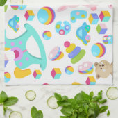 テディベアの子ども玩具模様 キッチンタオル (折り畳み)