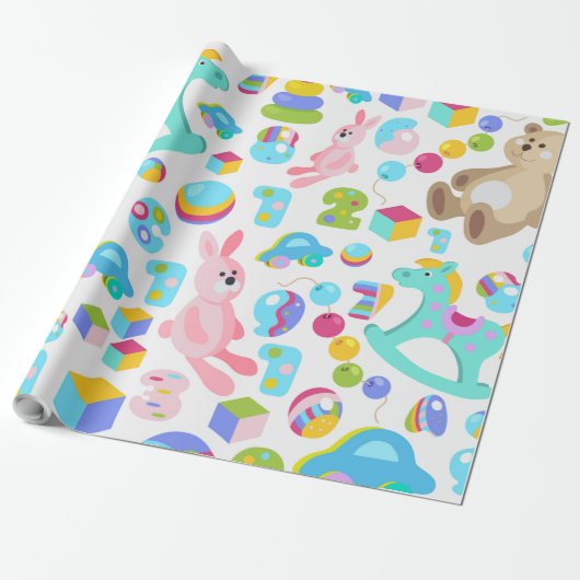 テディベアの子ども玩具模様 ラッピングペーパー (アンロールド)