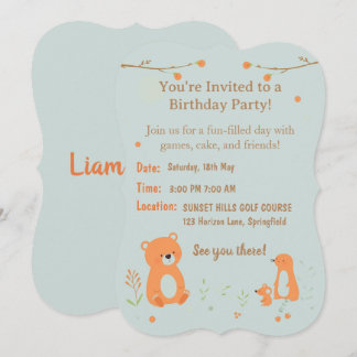 テディベアの子供っぽい誕生日招待状カード 招待状