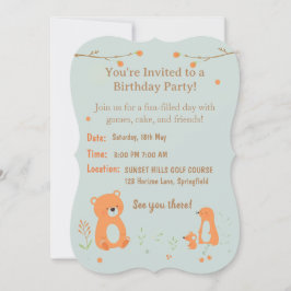 テディベアの子供っぽい誕生日招待状カード 招待状