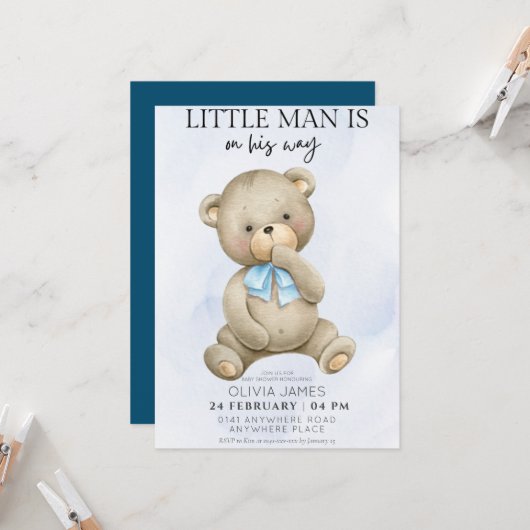 テディベアの小さな男は赤ちゃんシャワーの途中にある 招待状 (正面/裏面インサイチュ)