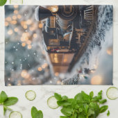 テディベアの幻想的なクリスマストレインシーン キッチンタオル (折り畳み)