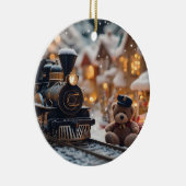テディベアの幻想的なクリスマストレインシーン セラミックオーナメント (右)