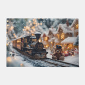 テディベアの幻想的なクリスマストレインシーン ドアマット (正面)