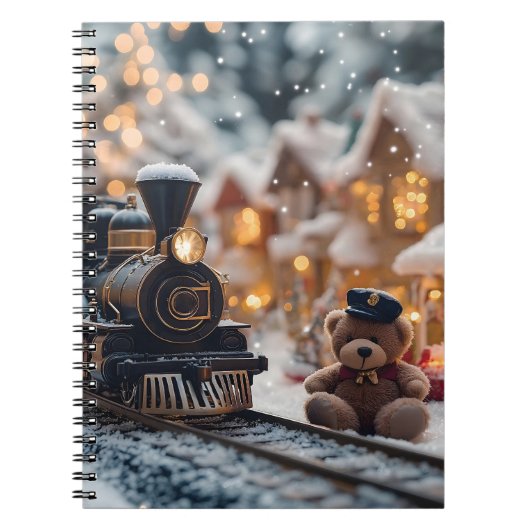 テディベアの幻想的なクリスマストレインシーン ノートブック (正面)