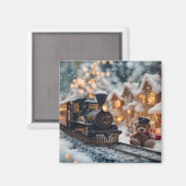 テディベアの幻想的なクリスマストレインシーン マグネット (正面/裏面)