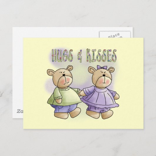テディベアの抱擁とキスのTシャツと贈り物 ポストカード (正面/裏面)