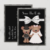 テディベアの新婦と新郎の結婚式 案内ポストカード (正面/裏面)