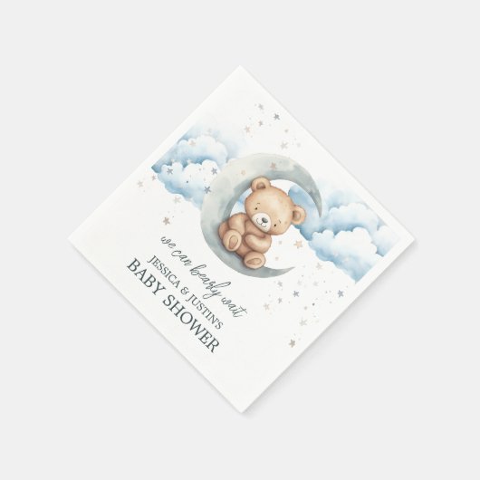 テディベアの星と月のベビーシャワー スタンダードカクテルナプキン (角)