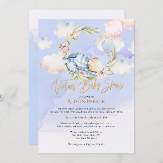 テディベアの森 仮想赤ちゃん歓迎会 招待状 (正面/裏面)