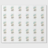 テディベアの水の色のスクリプト赤ちゃんシャワー ラッピングペーパー (フラット)