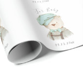 テディベアの水の色のスクリプト赤ちゃんシャワー ラッピングペーパー (ロールコーナー)