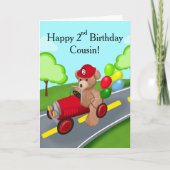 テディベアの消防車 2歳の誕生日おめでとう カード (正面)