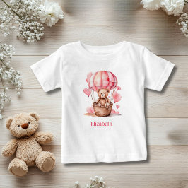 テディベアの熱気球 ピンク ガールズ 名入れ ベビーTシャツ