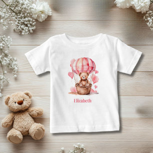 テディベアの熱気球 ピンク ガールズ 名入れ ベビーTシャツ