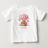 テディベアの熱気球 ピンク ガールズ 名入れ ベビーTシャツ (正面)