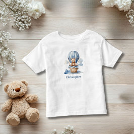 テディベアの熱気球 ブルーボーイ オリジナル トドラーTシャツ