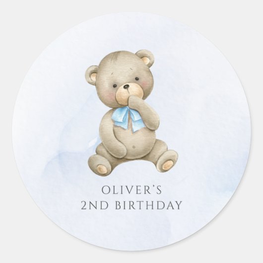 テディベアの男の子の誕生日プレゼント  何歳でも ラウンドシール (正面)