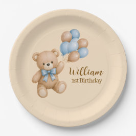 テディベアの男の子の誕生日 名前入り ペーパープレート