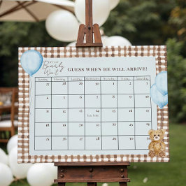 テディベアの男の子ベビーシャワーブルー出産予定日カレンダー ポスター